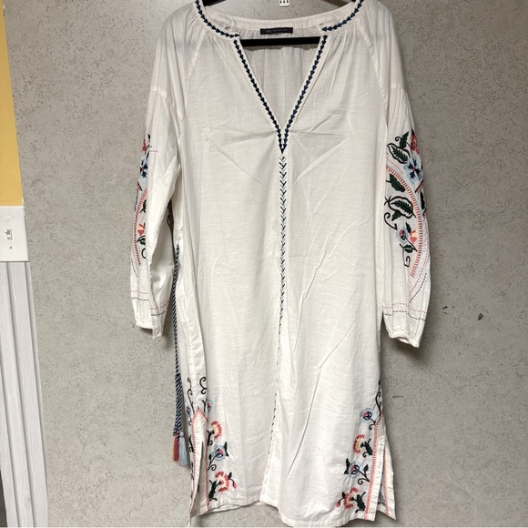 M&S COLLECTION WOMENS COLORFUL EMBRODIERY WHITE BOHO SUMMER CONCERTS BEACH DRESS - Picture 1 of 12